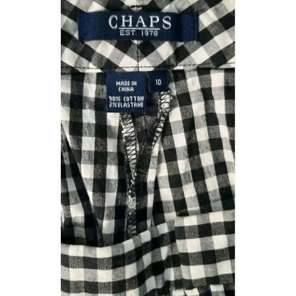 CHAPS Black White Gingham Plaid Capri Pants Cotton Stretchy Size 10 - Picture 2 of 4